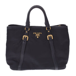 PRADA Black Nylon Calfskin Handbag